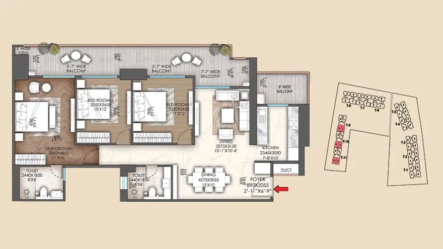 Sarvam floor plan - 3 bhk+ 2 T (type 1)