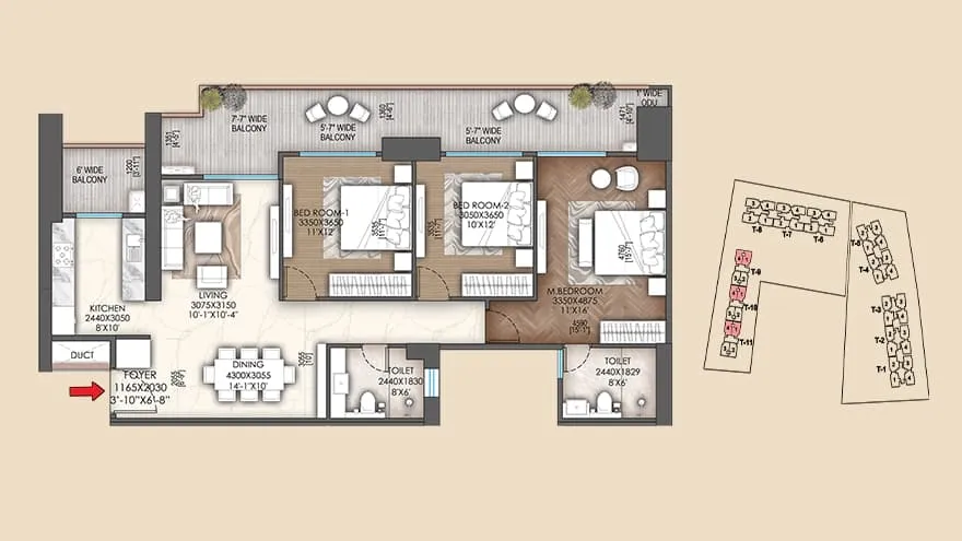 Sarvam floor plan - 3 bhk + 2T(type 2)